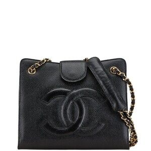 CHANEL Black Caviar Leather Logo Shoulder Bag